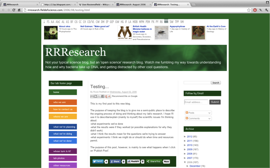 Figure 4. The first post published on RRResearch in August 2006.