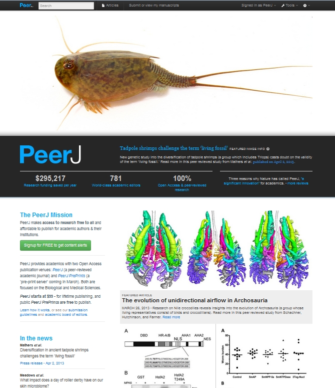 Figure 1. The PeerJ homepage.
